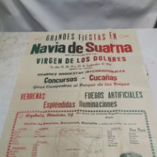 Carteles Feria: CARTEL FIESTAS NAVIA DE SUARNA 1965 PUBLICIDAD EMPRESA MONTAÑA S.A. TRANSPORTE PEGASO 70X50 CM.. Lote 225546820