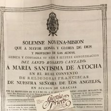 Carteles Feria: CARTEL NOVENA-MISION A MARIA SANTISIMA DE ATOCHA, CONVENTO DE LAS FRANCISCAS DE LOS ANGELES 1814