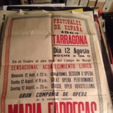 Carteles Feria: TARRAGONA 1962 FESTIVALES DE ESPAÑA, MARIA FABREGAS, CAMPO DE MARTE. Lote 336762263