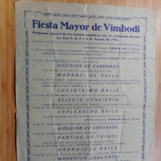 Cartazes Feira: ANTIGUO CARTEL FIESTA MAYOR VIMBODI TARRAGONA 1955. ORQUESTA MARABU.JUAN ANDREU.. Lote 366290366