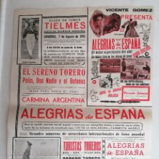 Carteles Feria: CARTEL PLAZA DE TOROS TIELMES , ALEGRIAS DE ESPAÑA, VICENTE GOMEZ Y CARMINA ARGENTINA,AÑO 1955. Lote 401330829