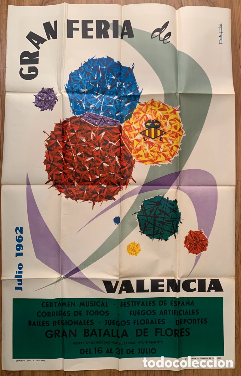 Affissi Fiera: P&oacute;ster cartel original gran feria de julio de Valencia 1962 ilustrador peris pico