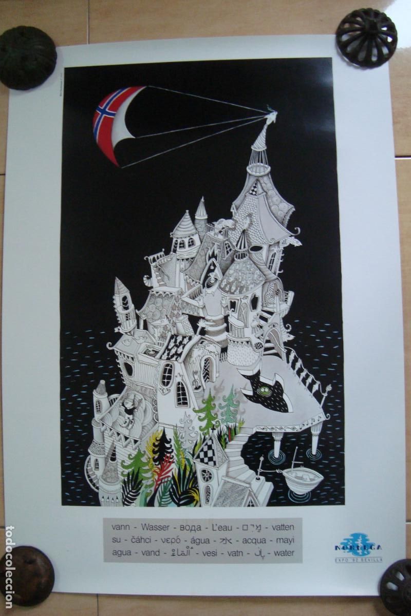 Affissi Fiera: ANTIGUO CARTEL NORUEGA SEVILLA EXPO 92. IBEN SANDEMOSE 1950 PAINTING