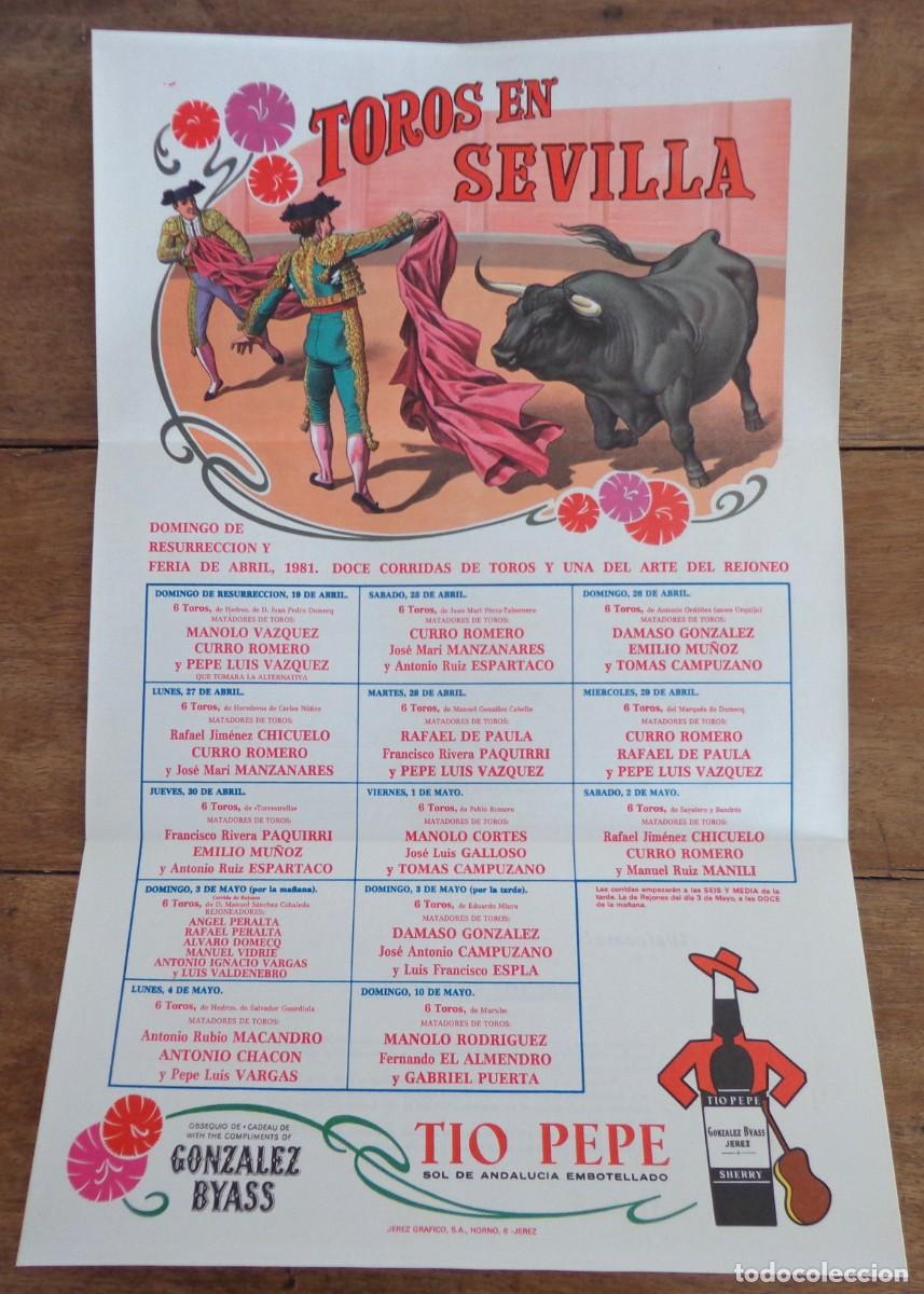 Fair Posters: CARTEL DE TOROS PLAZA DE SEVILLA SEDA FERIA DE ABRIL 1981. GONZALEZ BYASS