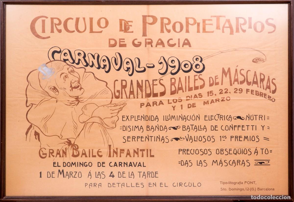 Carteles Feria: CARNAVAL 1908 - GRACIA - BARCELONA - CARTEL - MUY RARO
