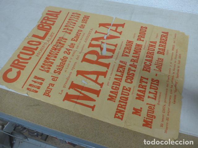 Carteles Feria: Antiguo cartel de funcion del Circulo liberal de Hospitalet de Llobregat, 1931, original.