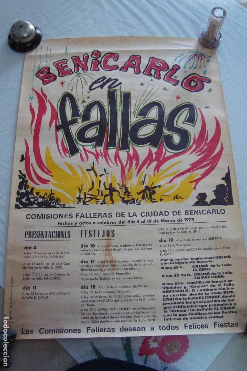 Carteles Feria: ANTIGUO CARTEL FALLAS BENICARLO 1979. FALLA EL GRILL. FALLA LA PAPERINA. FALLA CADUF.