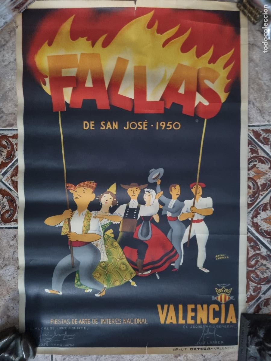 Carteles Feria: CARTEL FALLAS DE VALENCIA 1950 LITOGRAFIA ORTEGA DE ANTOLI CANDELA ORIGINAL