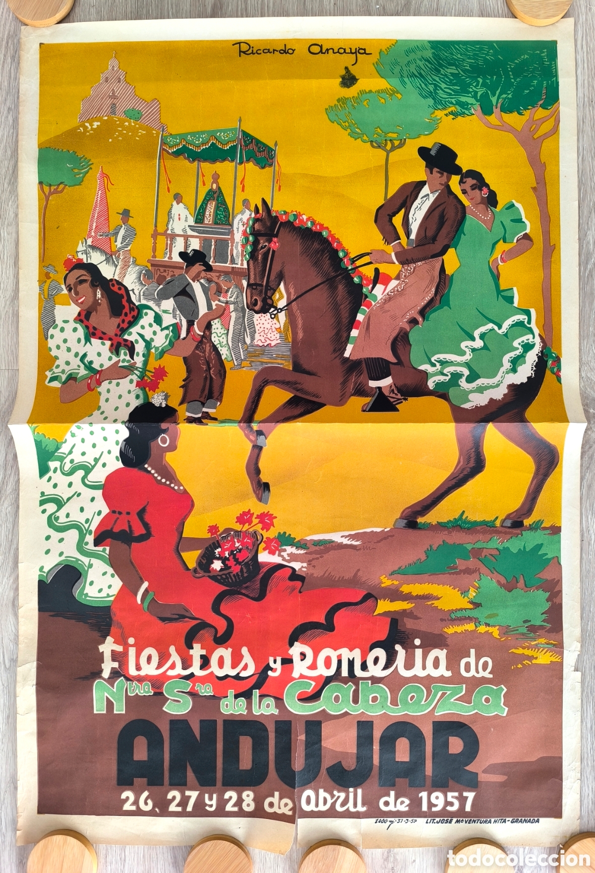 Carteles Feria: RW CARTEL ANDUJAR 1957 JAEN FIESTAS Y ROMERIA NTRA. SRA. DE LA CABEZA RICARDO ANAYA ORIGINAL CFF128