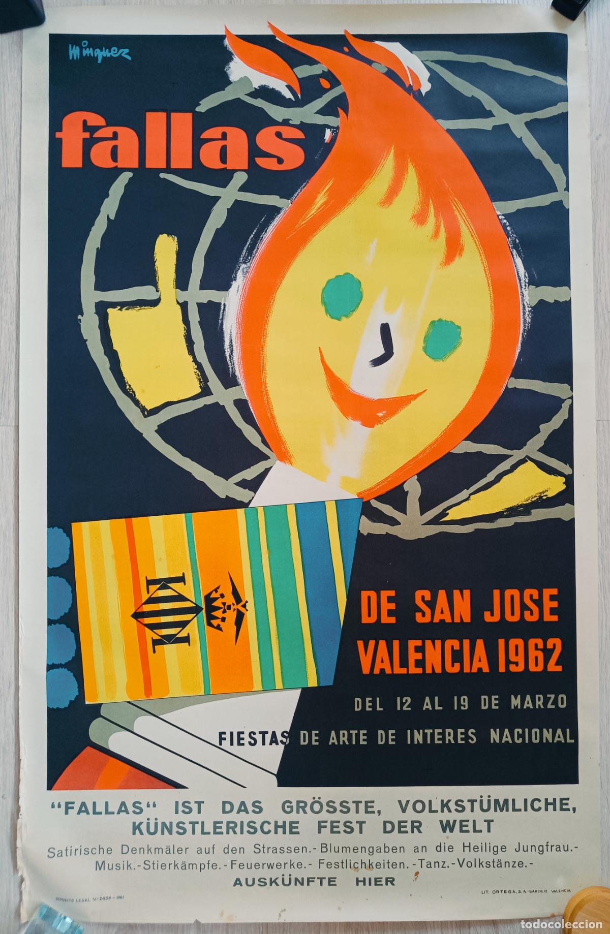 Carteles Feria: CARTEL FALLAS 1962 VALENCIA MINGUEZ FIESTAS SAN JOSE PFA3