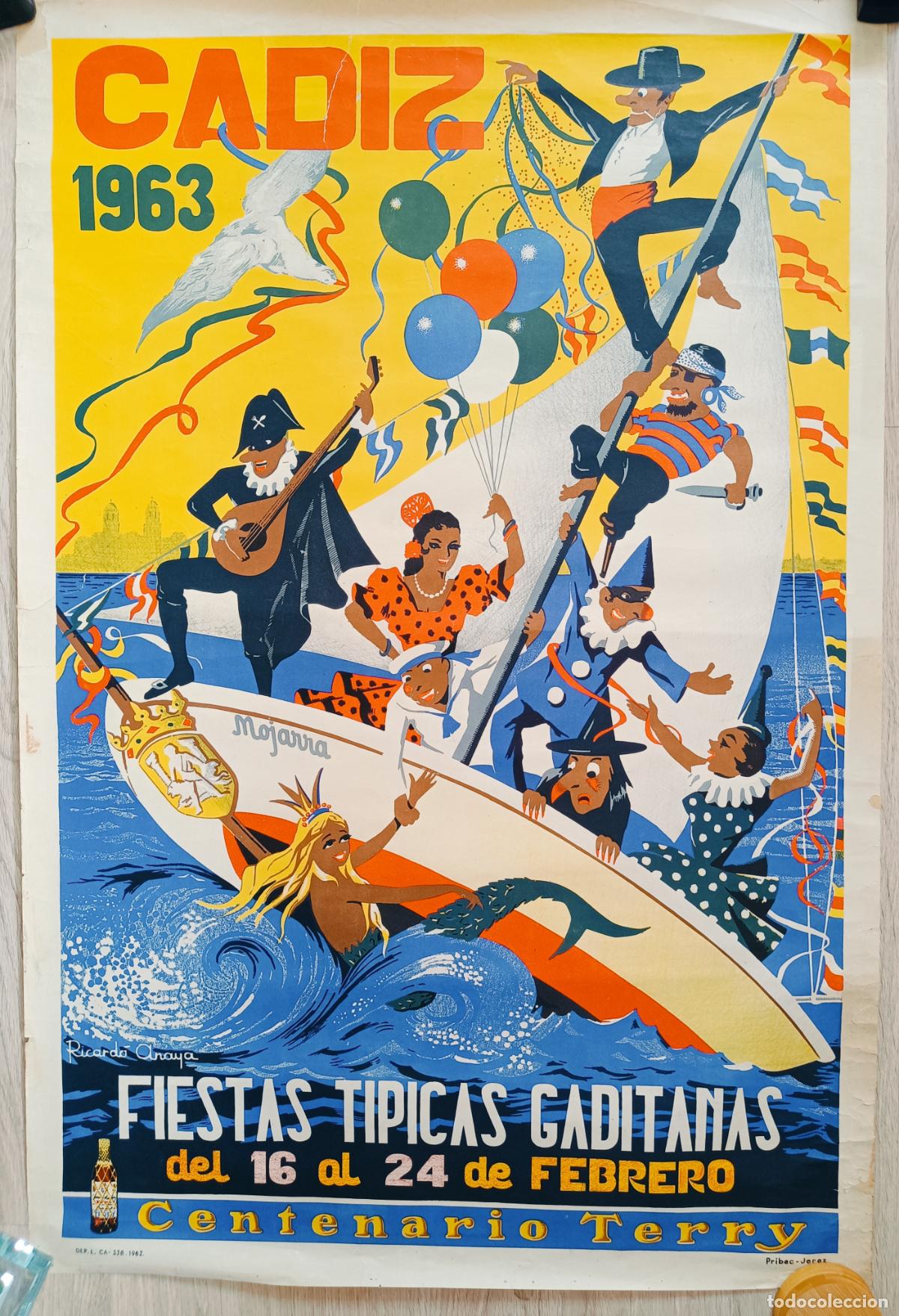 Carteles Feria: CARTEL FIESTAS CADIZ 1963 FIESTAS GADITANAS RICARDO ANAYA MOJARRA CFE6