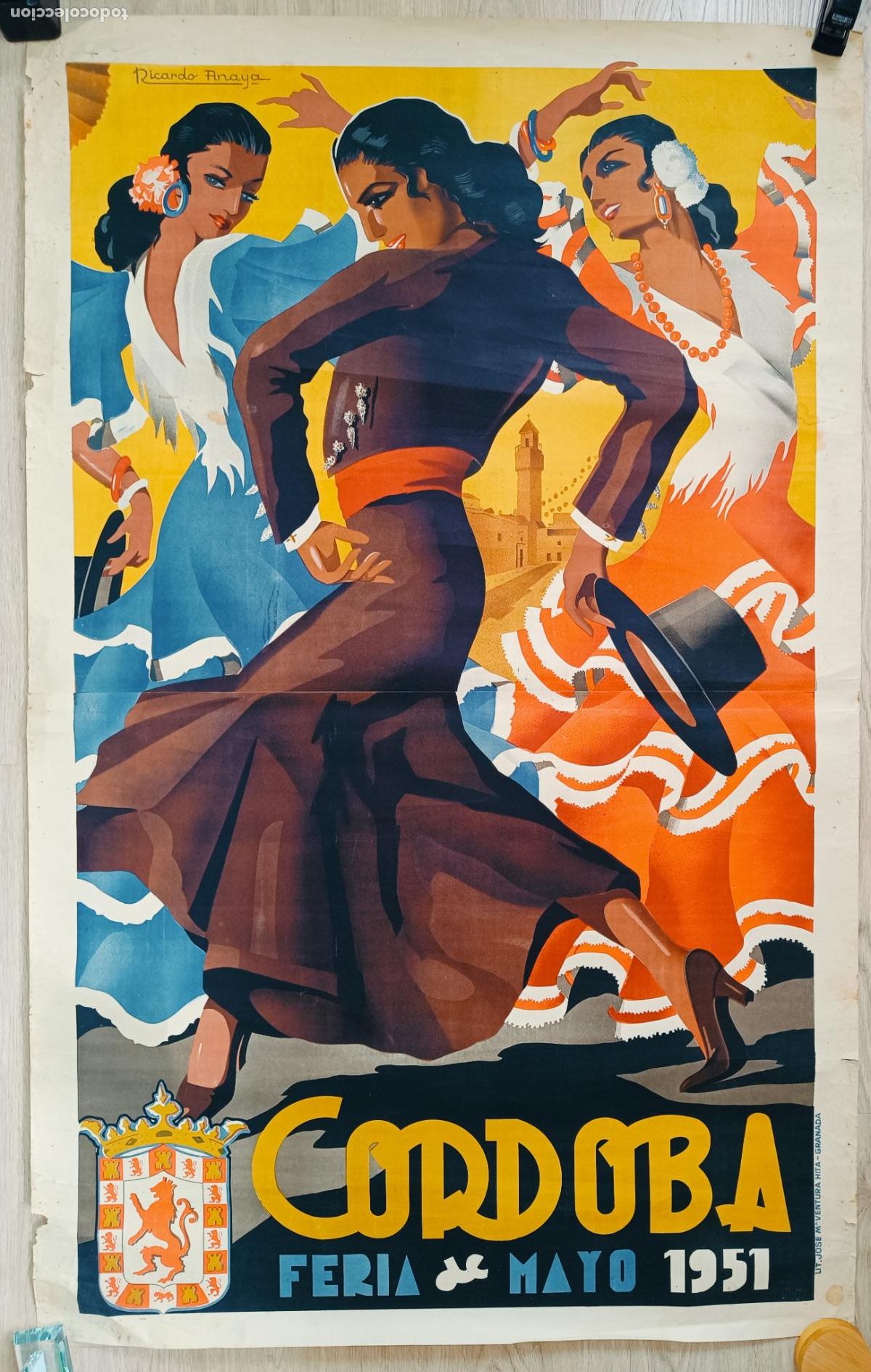 Carteles Feria: CARTEL FERIA CORDOBA 1951 RICARDO ANAYA CFE7