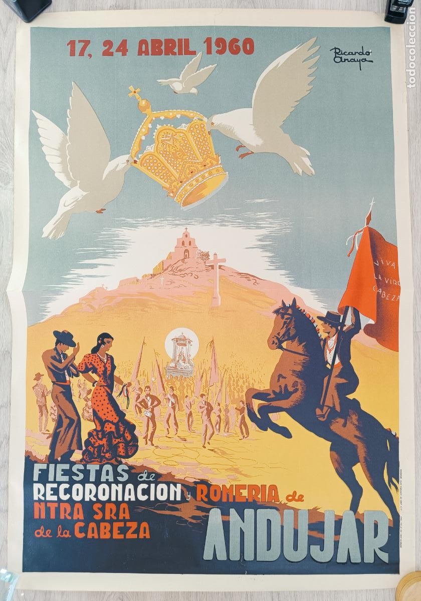 Carteles Feria: CARTEL FIESTAS DE RECORONACION ROMERIA ANDUJAR JAEN NTRA. SRA. DE LA CABEZA 1960 RICARDO ANAYA CFE8