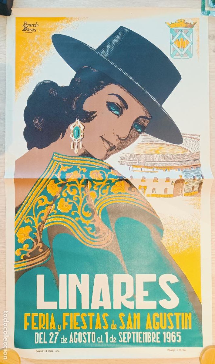 Carteles Feria: CARTEL FERIA Y FIESTAS DE SAN AGUSTIN LINARES JAEN 1965 RICARDO ANAYA CFE10