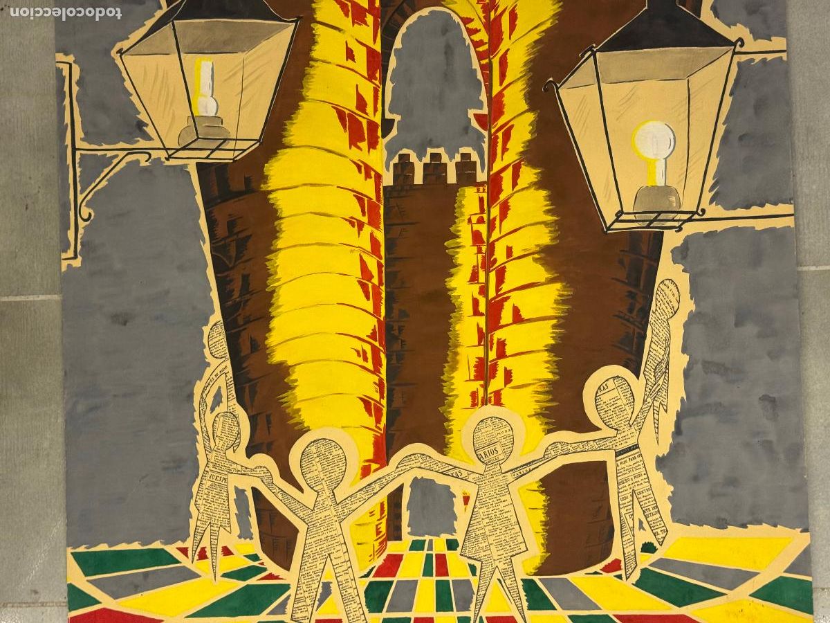 Carteles Feria: BARCELONA - VERBENAS EN MONTJUICH - PUEBLO ESPA&Ntilde;OL - DIBUJO ORIGINAL PINTADO A MANO - CARTEL ANTIGUO