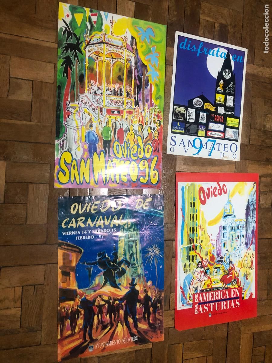 Carteles Feria: Lote Carteles Fiestas de Oviedo - San Mateo, Carnaval y Eventos (Coleccionismo Asturiano)
