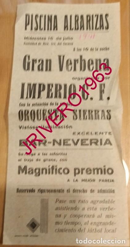 Carteles Feria: ANTEQUERA, 1941, CARTEL VERBENA, ORQUESTA SIERRAS, 14X31 CMS