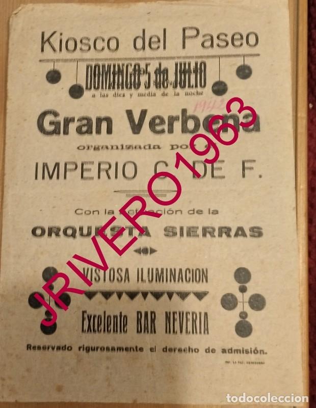Carteles Feria: ANTEQUERA, 1941, CARTEL VERBENA, ORQUESTA SIERRAS, 16X22 CMS