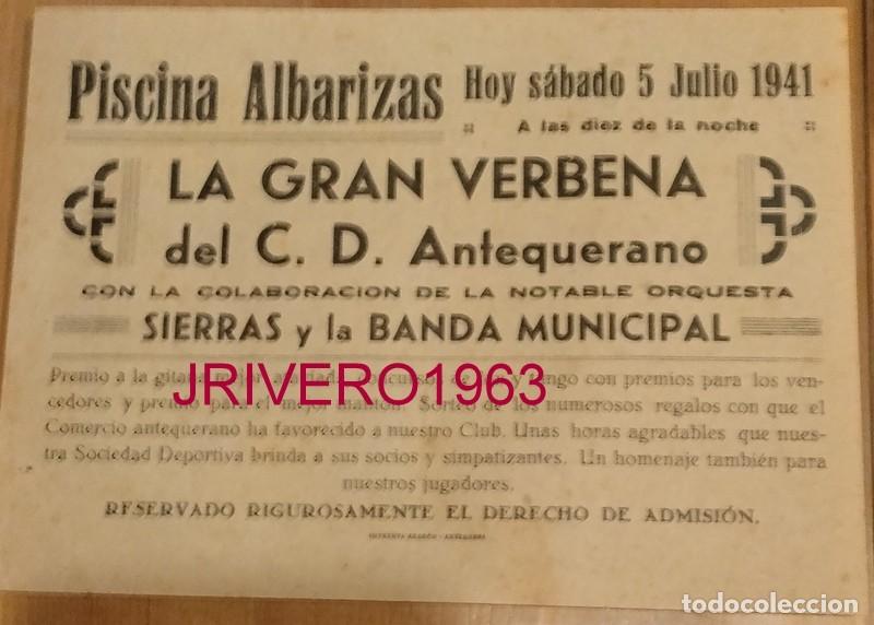 Carteles Feria: ANTEQUERA, 1941, CARTEL VERBENA, ORQUESTA SIERRAS, 19X14 CMS