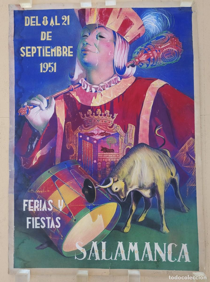 Carteles Feria: Antiguo Cartel Ferias y Fiestas 1951 Salamanca Boceto Prueba de Autor Manuel Gracia Gonz&aacute;lez