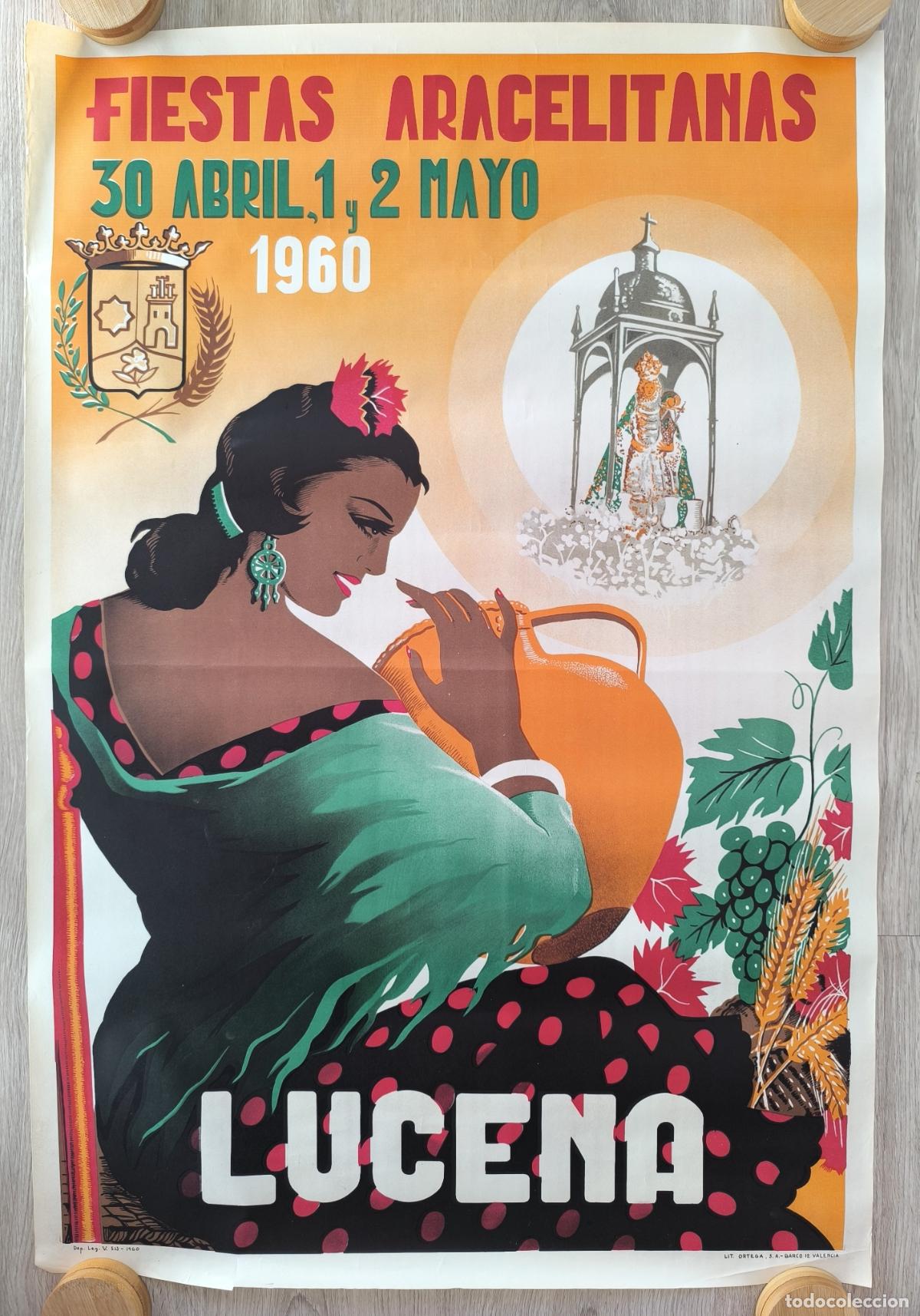 Carteles Feria: RW CARTEL FERIAS Y FIESTAS LUCENA CORDOBA 1960 FIESTAS ARACELITANAS CFF152