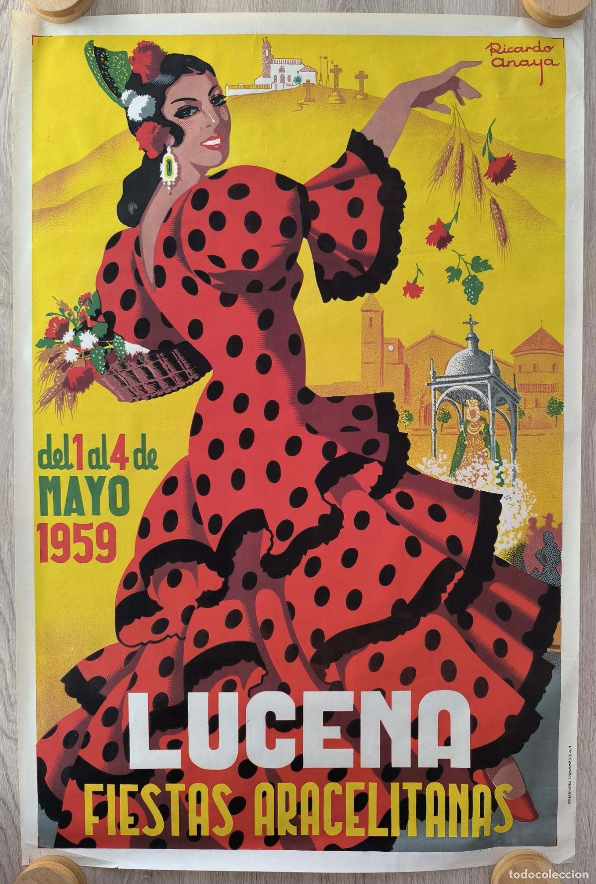 Carteles Feria: RW CARTEL FERIAS Y FIESTAS LUCENA CORDOBA 1959 FIESTAS ARACELITANAS RICARDO ANAYA CFF155 RR