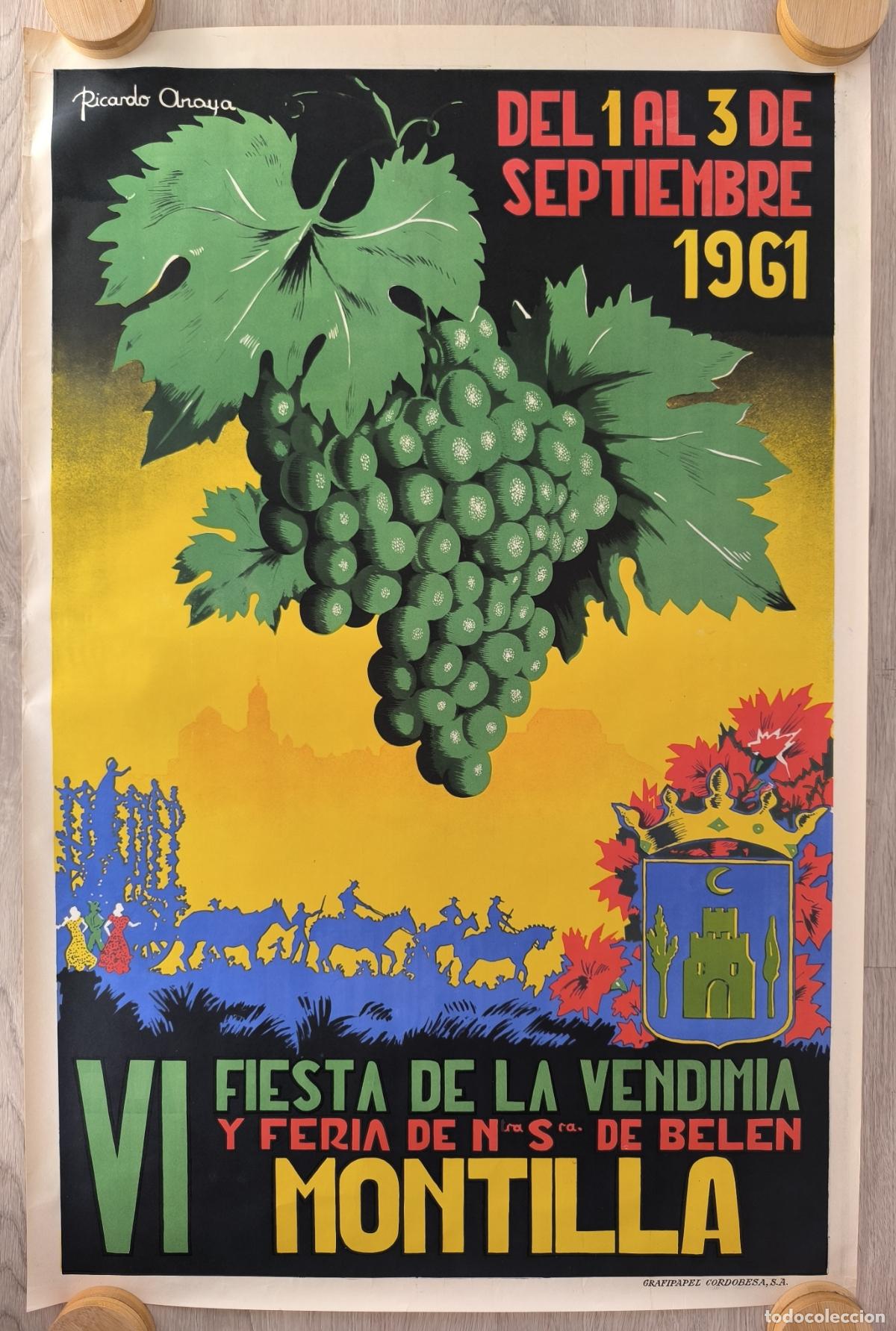 Carteles Feria: RW CARTEL FERIAS Y FIESTAS FIESTA DE LA VENDIMIA MONTILLA CORDOBA 1961 RICARDO ANAYA CFF156 RR