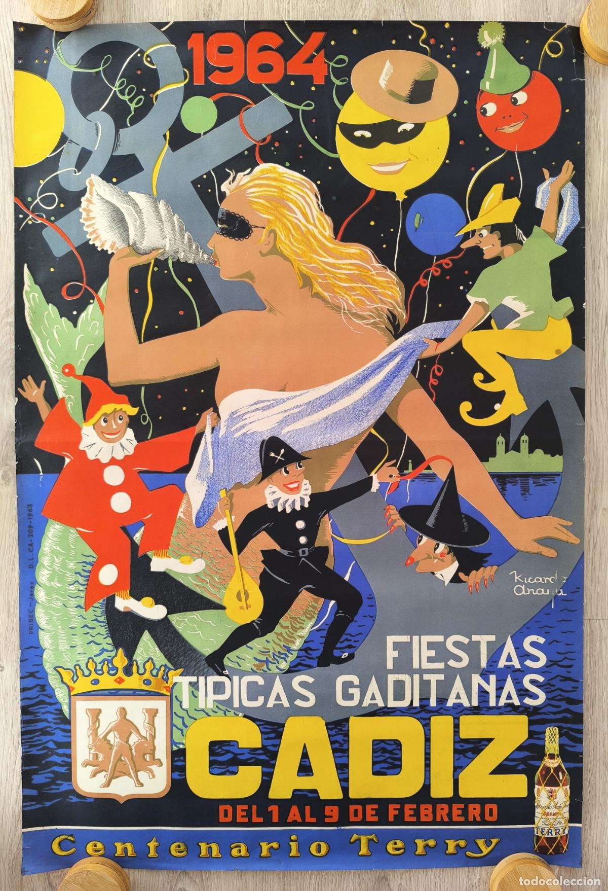 Carteles Feria: RW CARTEL FERIAS Y FIESTAS GADITANAS CADIZ 1964 RICARDO ANAYA ORIGINAL CFF157 R