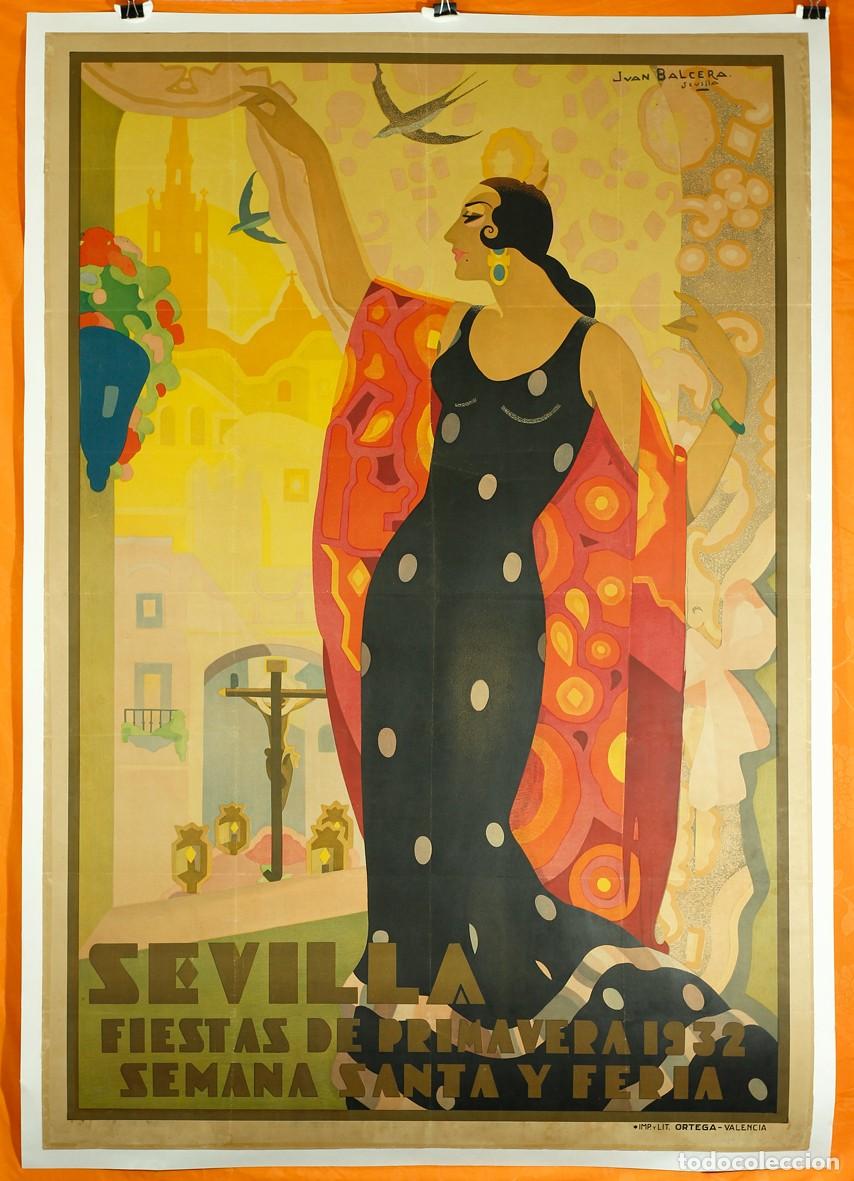 Carteles Feria: GRAN CARTEL ORIGINAL DE FIESTAS PRIMAVERALES DE SEVILLA 1932. 165 X 115 CM. RESTAURADO Y ENTELADO.