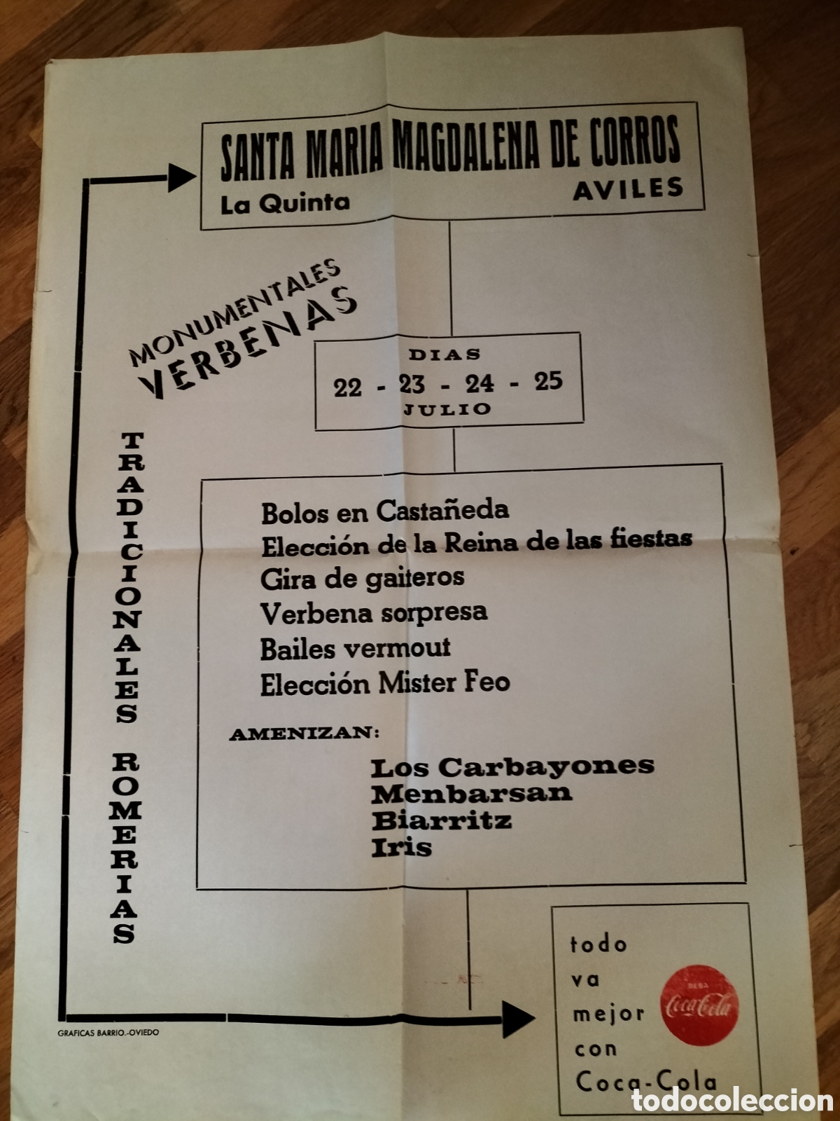 Carteles feria: Avil&eacute;s. Cartel de las Fiestas de Santa Mar&iacute;a Magdalena de Corros. A&ntilde;os 60.