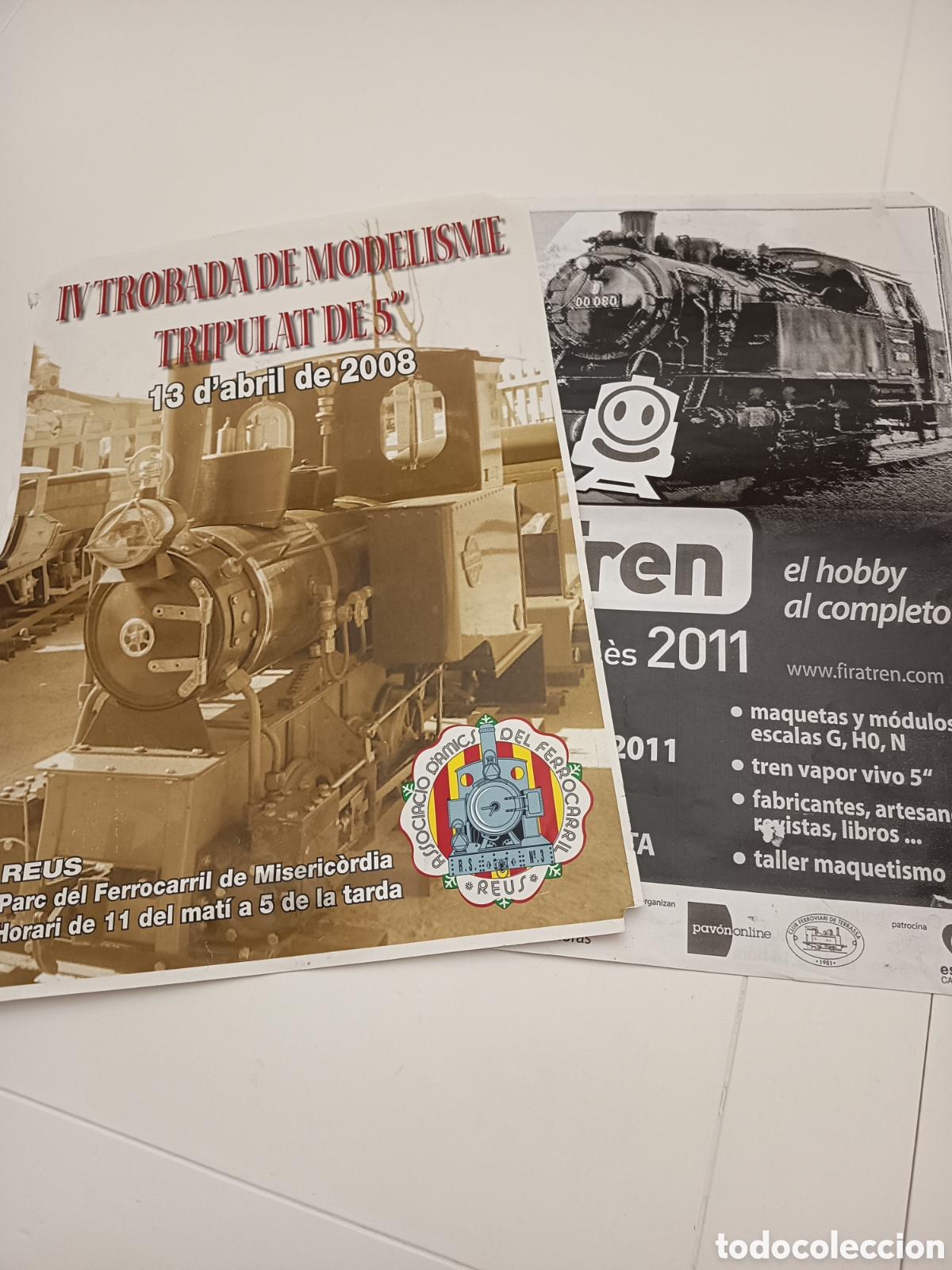 Carteles feria: 2 cartells de fires de trens amb miniatura.