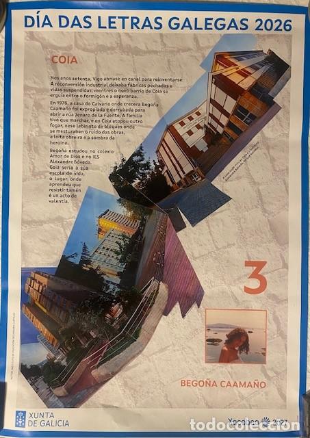 Carteles feria: Cartel D&iacute;a das Letras Galegas n&ordm; 3. Bego&ntilde;a Caama&ntilde;o. Coia. 67 cm x 48 cm.