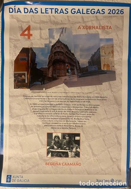 Carteles feria: Cartel D&iacute;a das Letras Galegas n&ordm; 4. Bego&ntilde;a Caama&ntilde;o. A Xornalista. 67 cm x 48 cm.