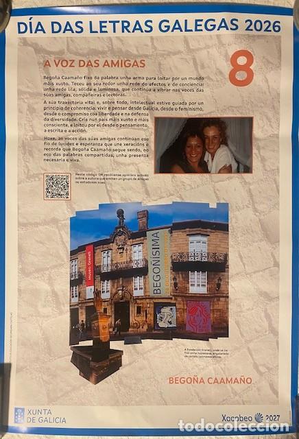 Carteles feria: Cartel D&iacute;a das Letras Galegas n&ordm; 8. Bego&ntilde;a Caama&ntilde;o. A voz das amigas. 67 cm x 48 cm.