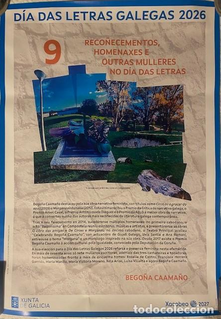 Carteles feria: Cartel D&iacute;a das Letras Galegas n&ordm; 9. Bego&ntilde;a Caama&ntilde;o. Reco&ntilde;ecementos, homenaxes e outras mulleres