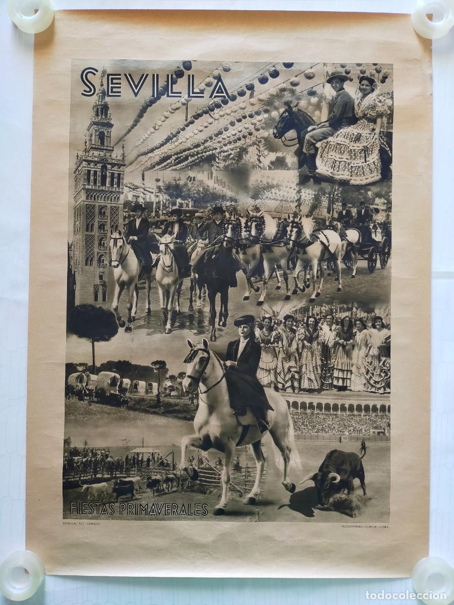 Affiches Foire: Cartel Original (70x50) SEVILLA, FIESTAS PRIMAVERALES 1944 - Foto SERRANO - Huecograbado Fournier.