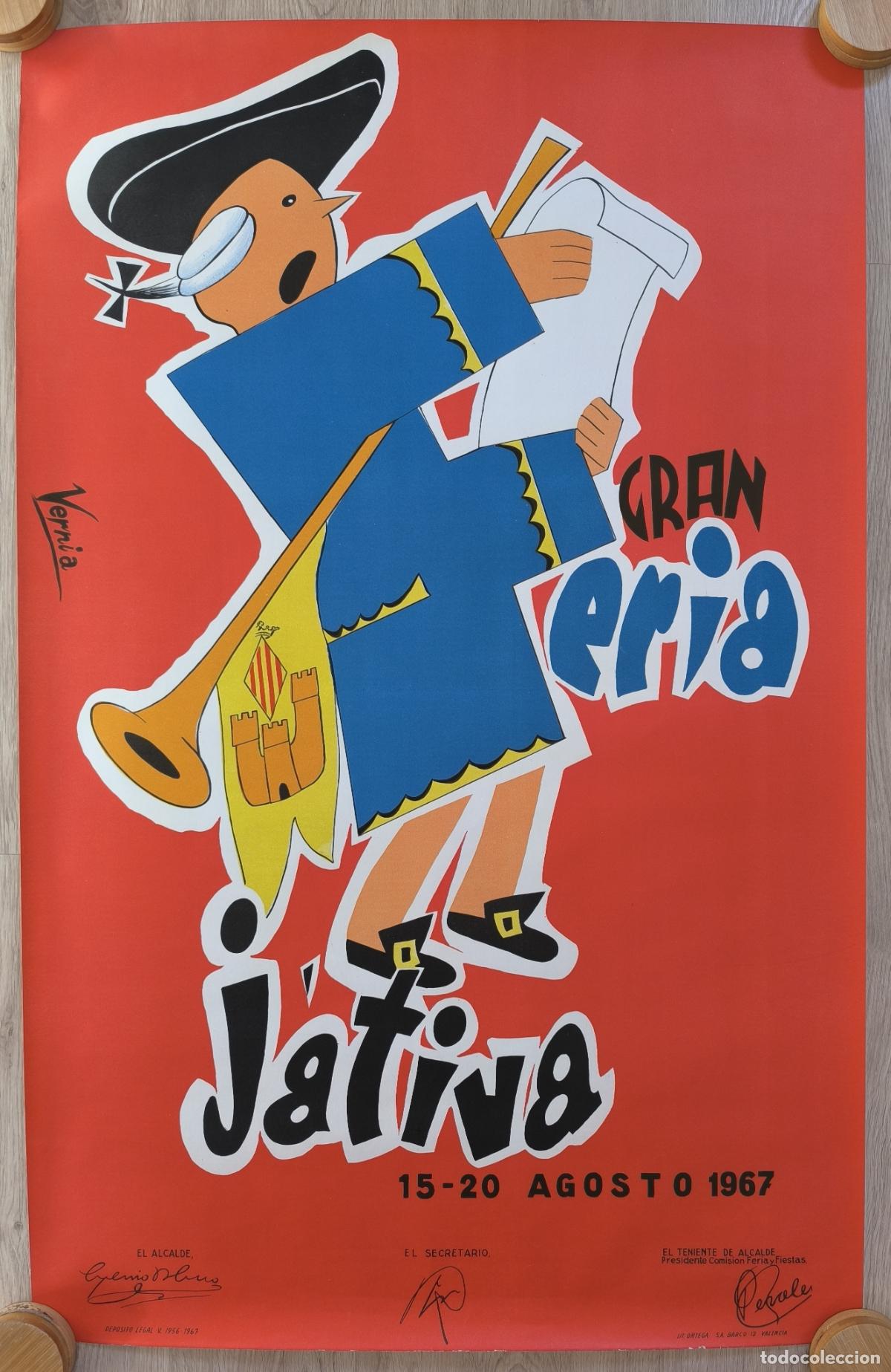 Carteles feria: RW CARTEL FERIAS Y FIESTAS JATIVA 1967 VERNIA LITOGRAFIA ORIGINAL CFF163 R