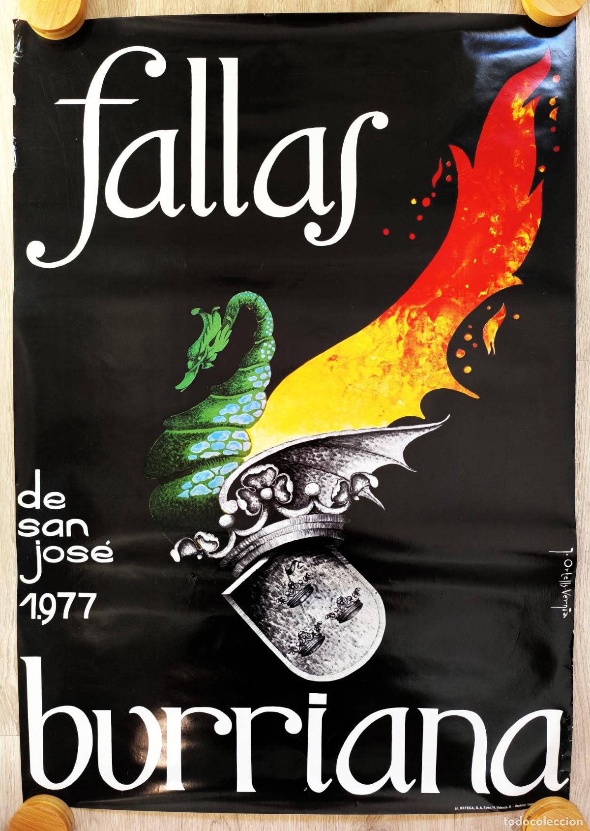 Carteles feria: RW CARTEL BURRIANA 1977 FALLAS CASTELLON LITOGRAFIA ORTELLS VERNIA ORIGINAL CFF164 RR