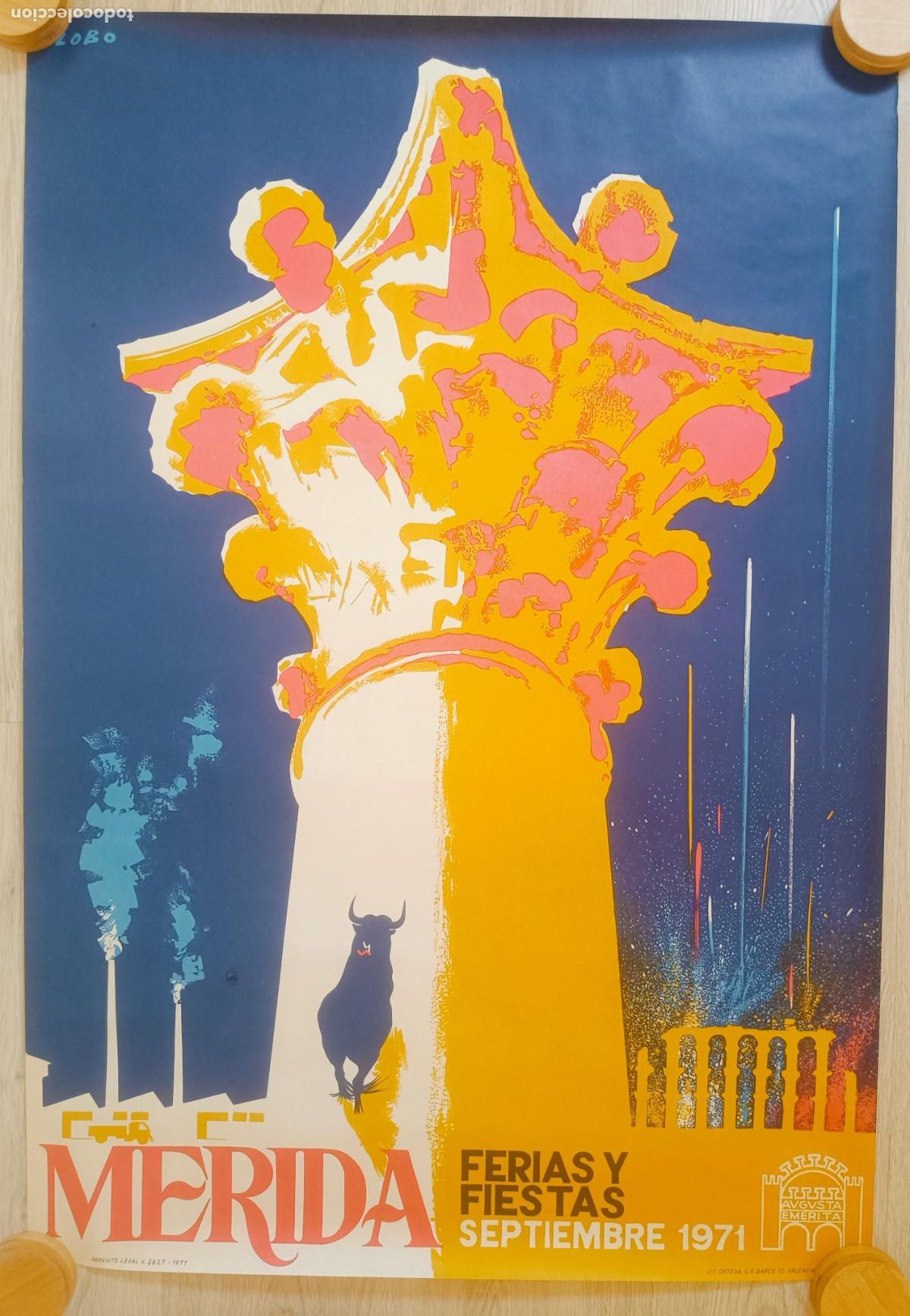 Carteles feria: CARTEL FERIAS Y FIESTAS MERIDA BADAJOZ 1971 SEPTIEMBRE LOBO LITOGRAFIA CFE17