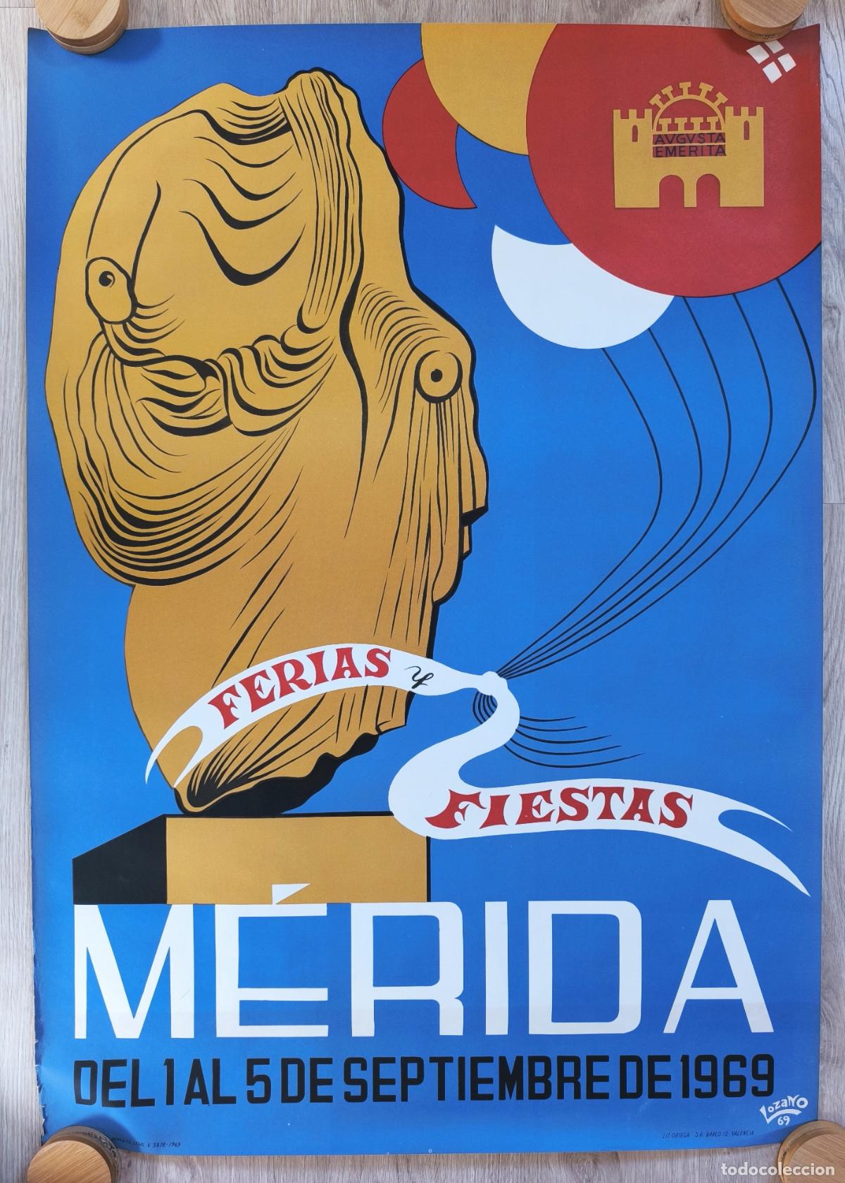 Carteles feria: RW CARTEL MERIDA BADAJOZ FERIAS Y FIESTAS DE 1969 LOZANO LITOGRAFIA CFF166 R
