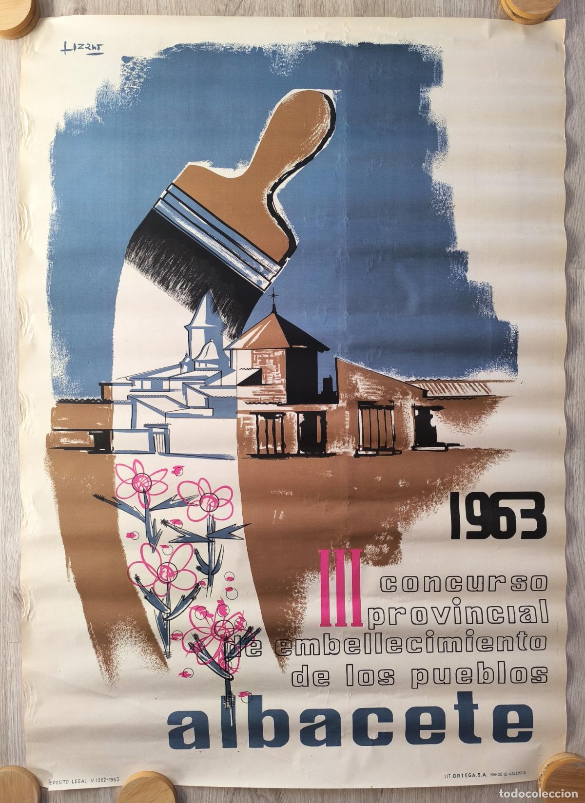 Carteles feria: RW CARTEL ALBACETE 1963 III CONCURSO PROVINCIAL DE EMBELLECIMIENTO LIZANT ORIGINAL CFF171 R