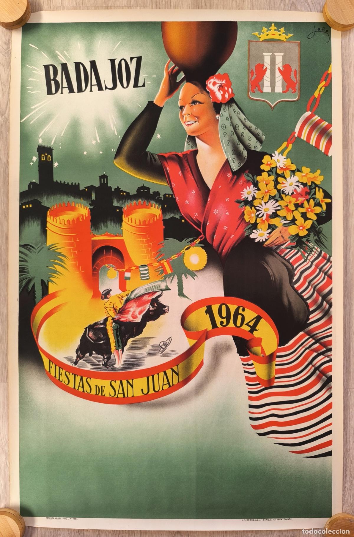 Carteles feria: RW CARTEL BADAJOZ FERIAS Y FIESTAS 1964 FIESTAS DE SAN JUAN LITOGRAFIA LOBO ORIGINAL CFF174 R