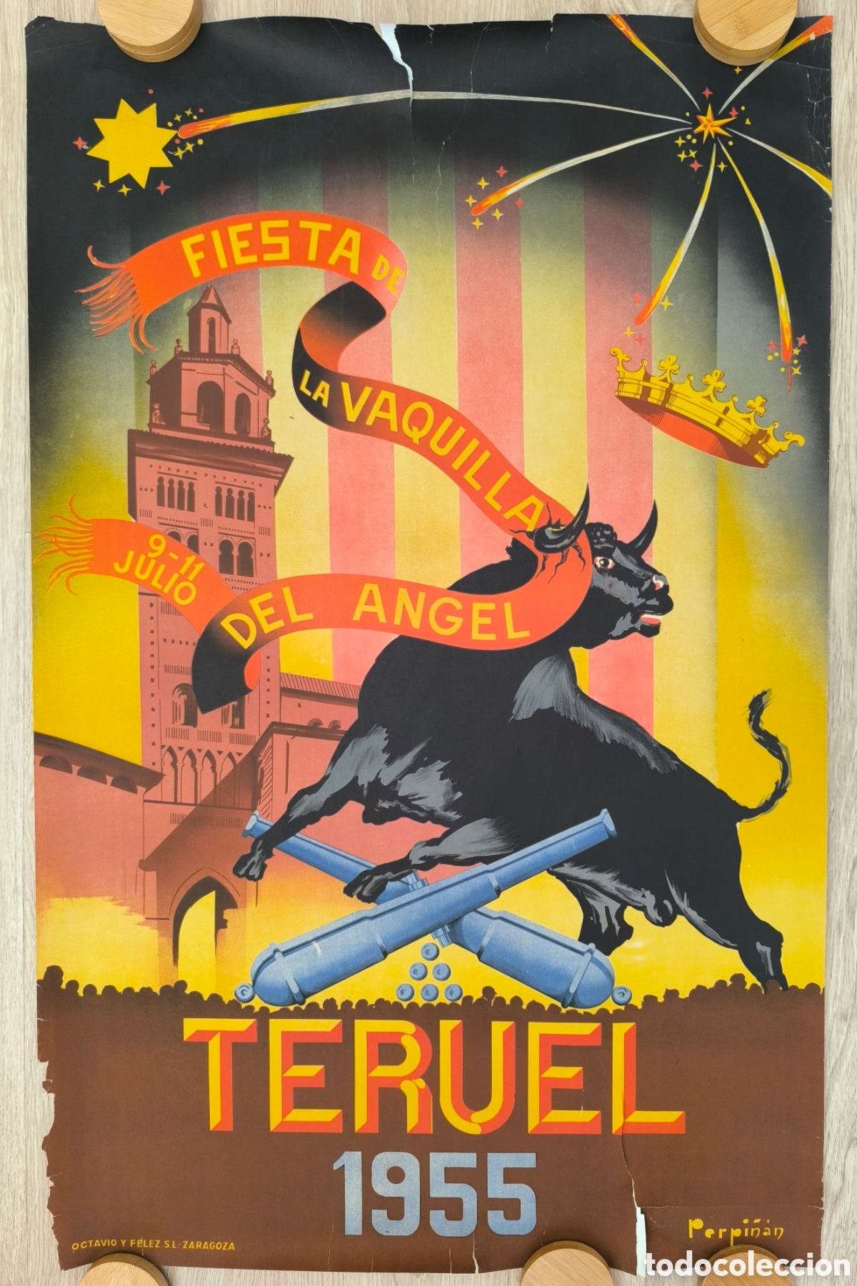 Carteles feria: RW CARTEL FERIAS Y FIESTAS TERUEL 1955 LITOGRAFIA PERPI&Ntilde;AN ORIGINAL CFF175