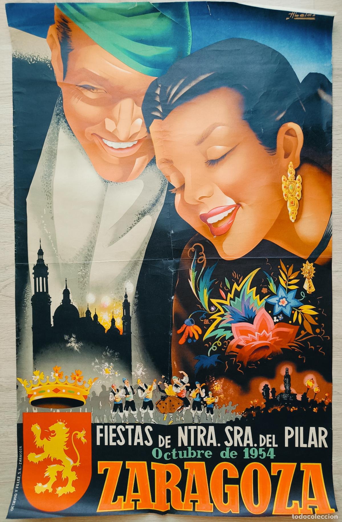 Carteles feria: CARTEL FERIAS Y FIESTAS NTRA. SRA. DEL PILAR ZARAGOZA 1954 ABELMI CFE26