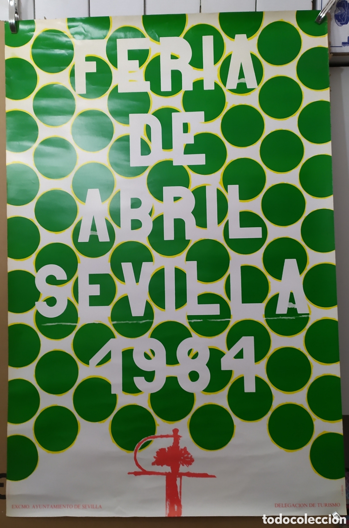 Carteles feria: Cartel original de la feria de Sevilla de 1984 Mod. Verde, mide 95x63 cm