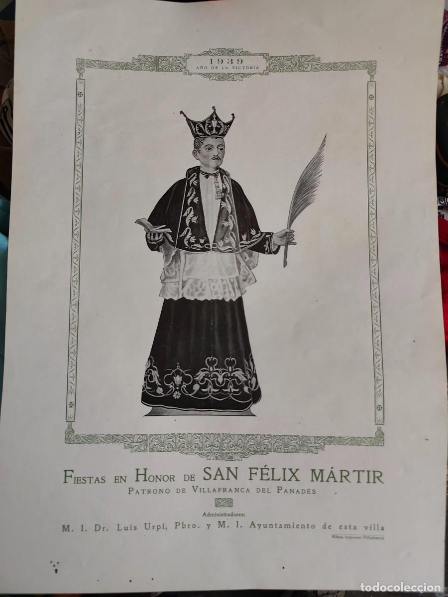 Carteles feria: Original de &eacute;poca cartel 1939 Fiestas en Honor de San F&eacute;lix Villafranca del Pened&eacute;s