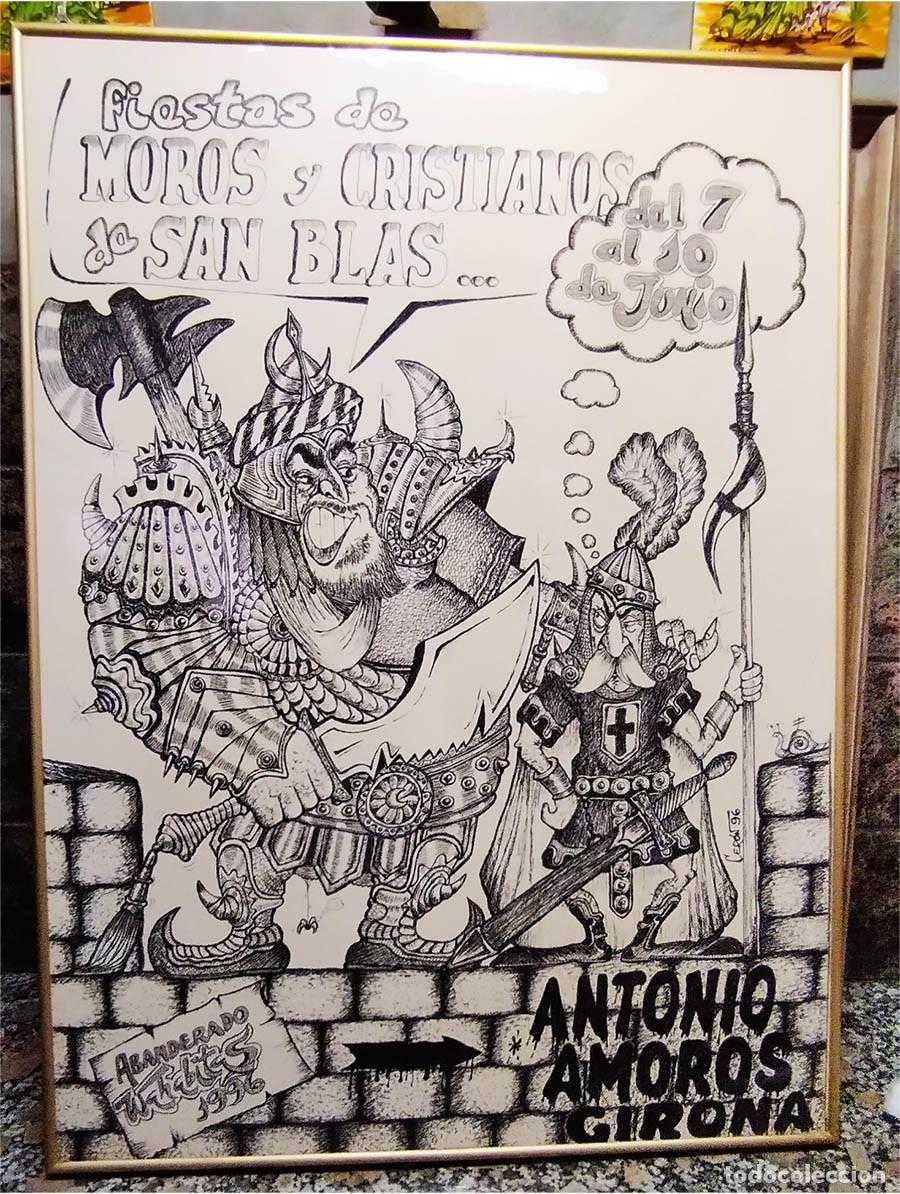 Carteles feria: CUADRO HUMORISTICO DE FIESTAS DE MOROS Y CRISTIANOS DE SAN BLAS ALICANTE A&Ntilde;O 1996 MIDE 80/59 CM
