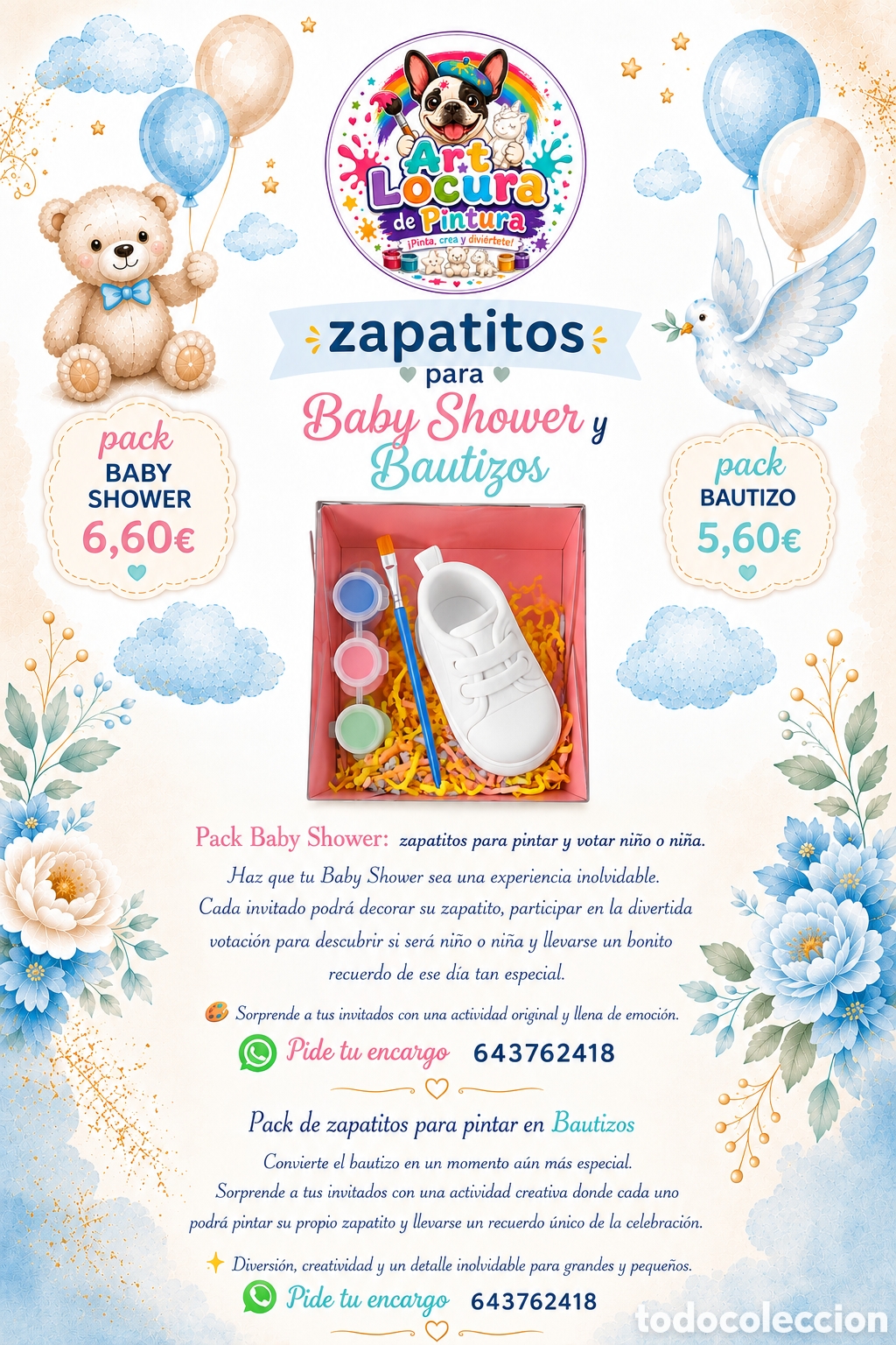 Carteles feria: Pack Zapatito para Pintar Baby Shower y Bautizo | Recuerdo Artesanal