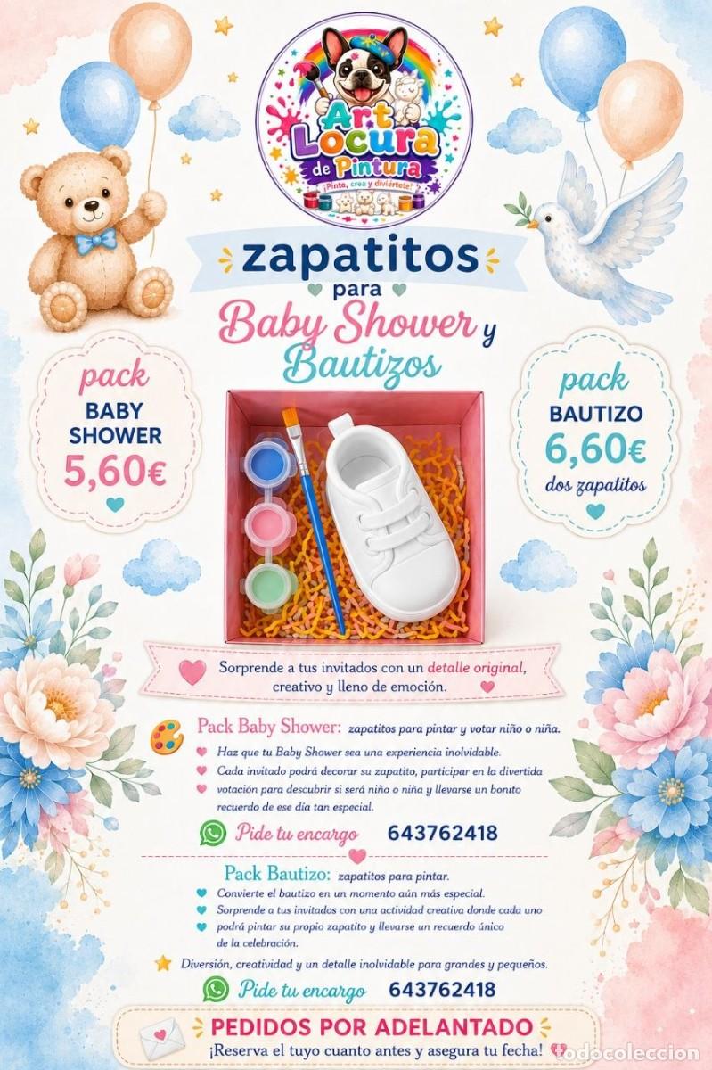 Carteles feria: Pack Zapatito para Pintar Baby Shower y Bautizo | Recuerdo Artesanal