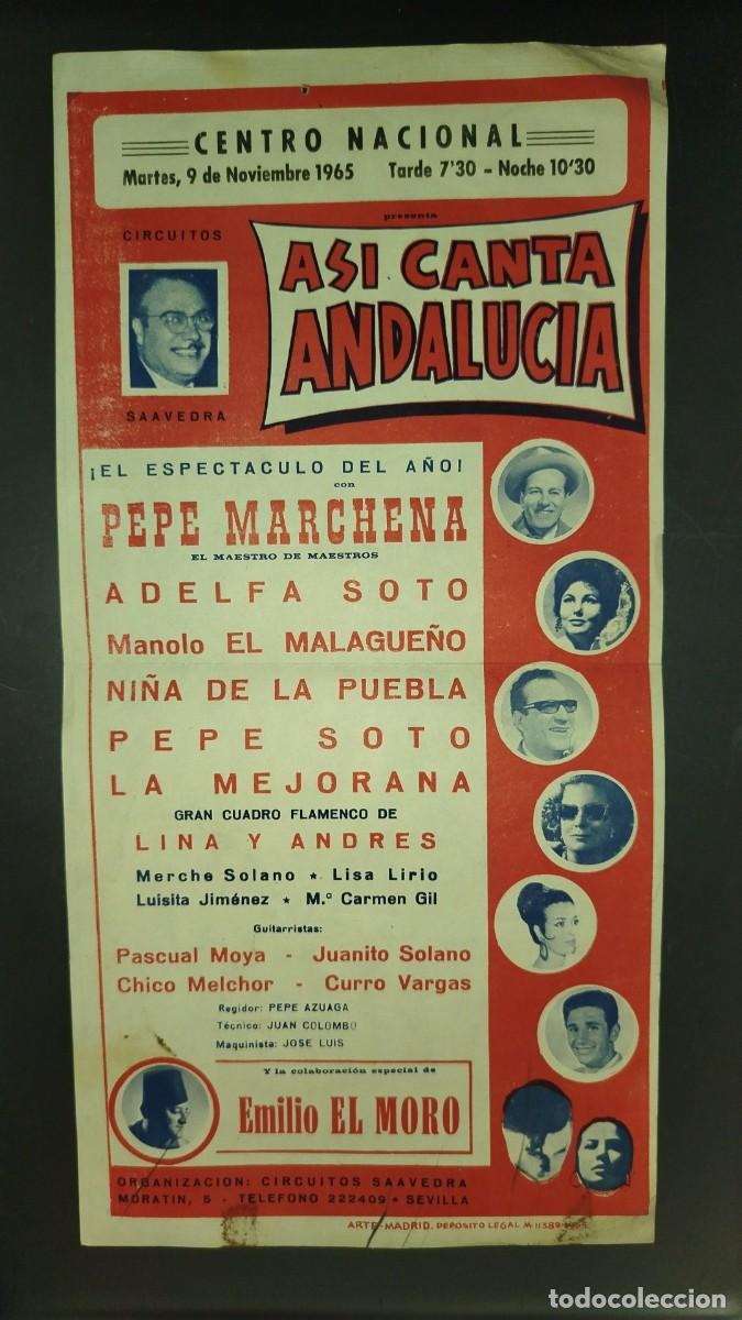 Carteles feria: Cartel original 1965 As&iacute; canta Andaluc&iacute;a flamenco Circuitos Saavedra Sevilla,. Pepe Marchena